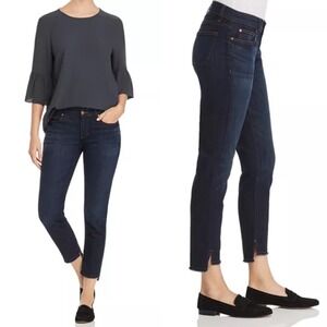 Eileen Fisher Step Hem Dark Blue Jeans Womens Stretch Demin‎ Size 6 Minimalist